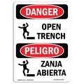 Signmission OSHA Danger Sign, Open Trench, 18in X 12in Rigid Plastic, 12" W, 18" H, Bilingual Spanish OS-DS-P-1218-VS-1509